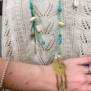Anthropologie Cocobelle Turquoise Dreamcatcher Mixed Bead Long Boho Necklace